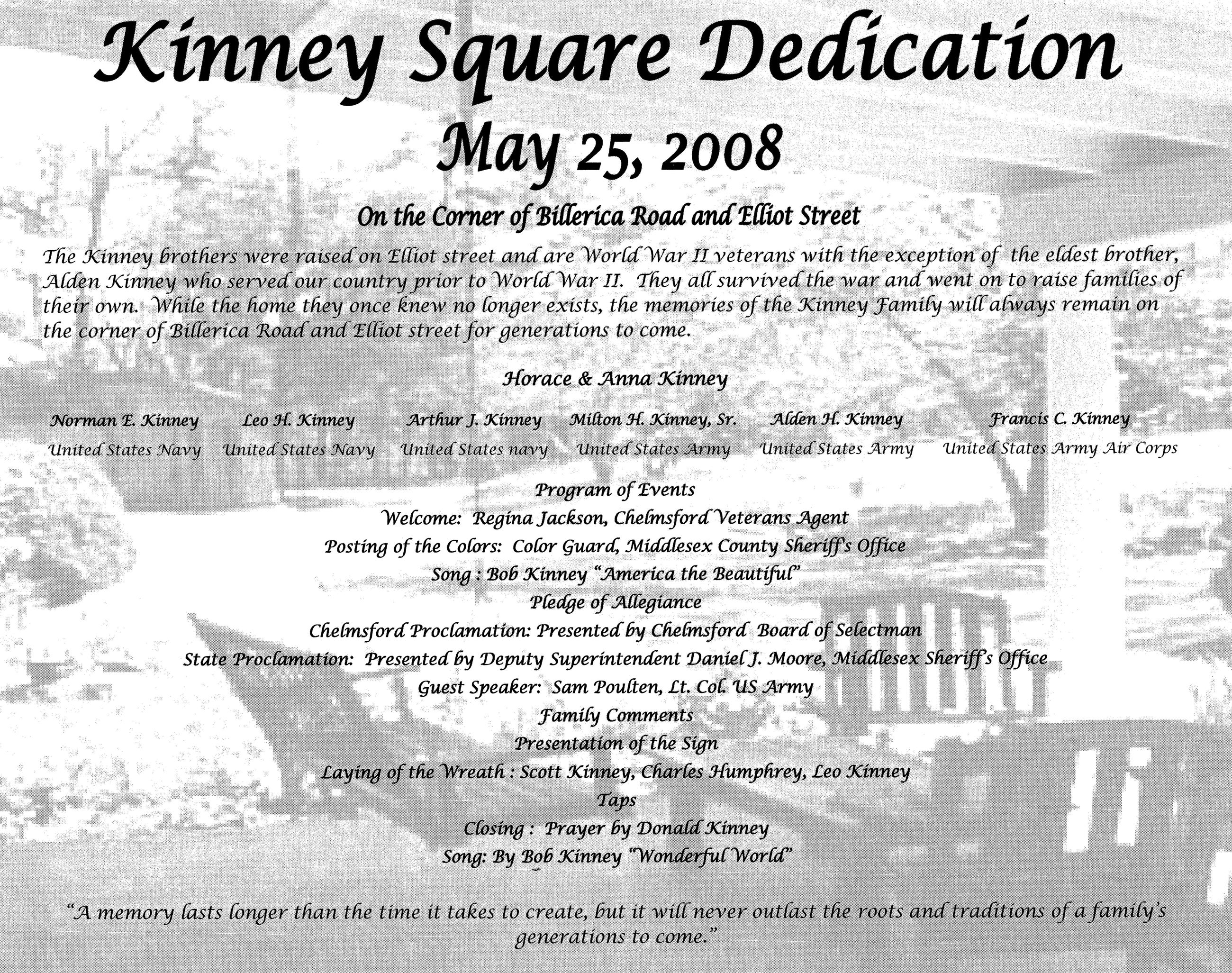 Kinney Square Dedication Program