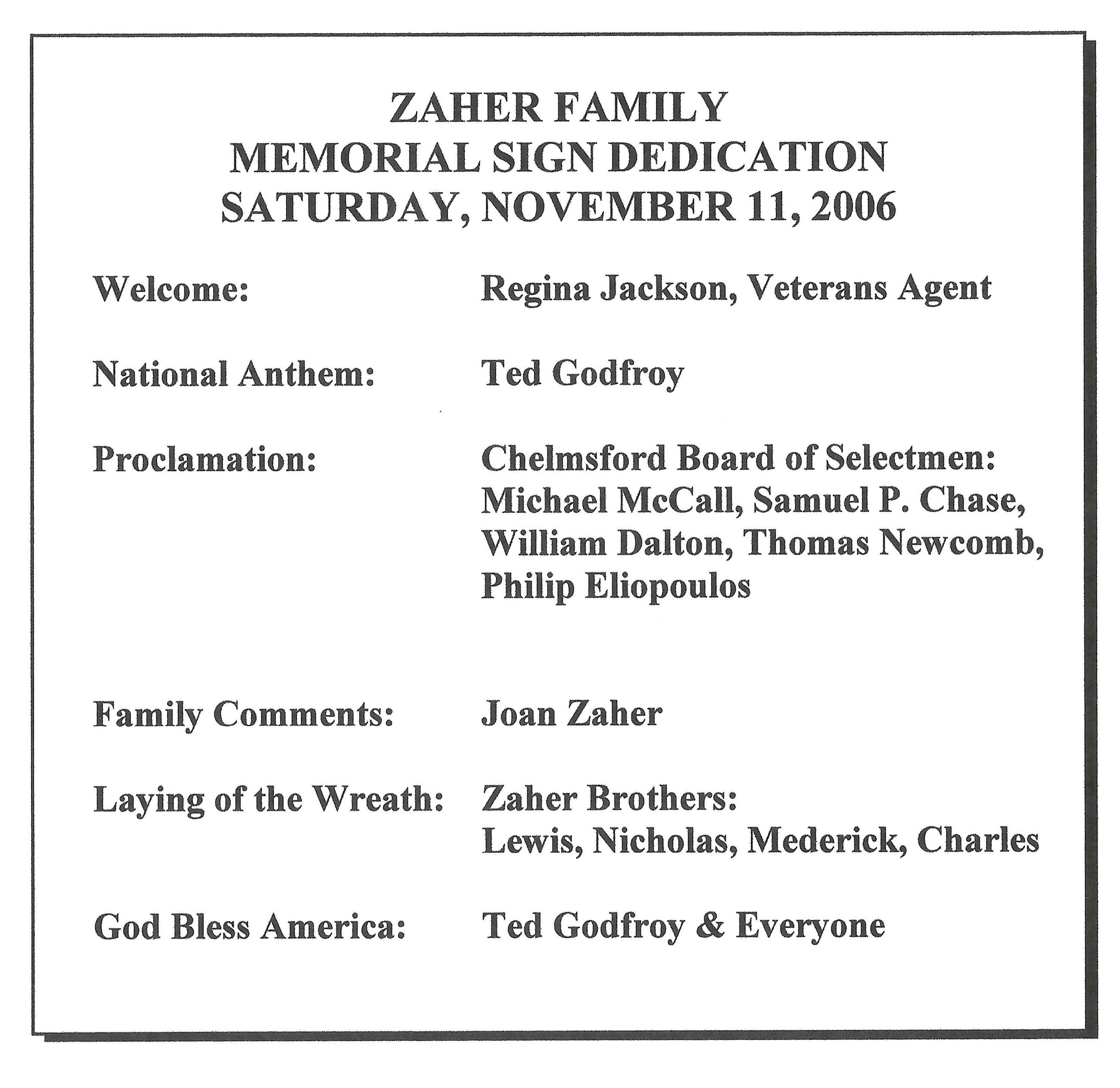Zaher Family - Memorial Sign Dedication